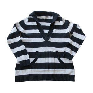 Jones New York Sport Sweater Womens Medium Black White Stripe Long Sleeve Collar
